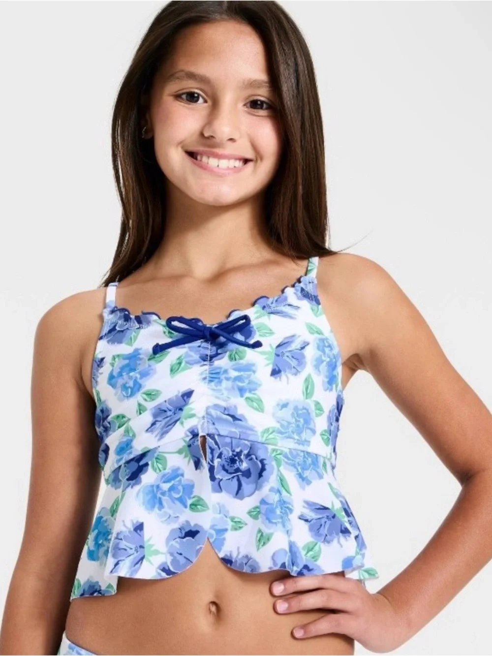 art class Girls' Blue & White Floral Tankini Set